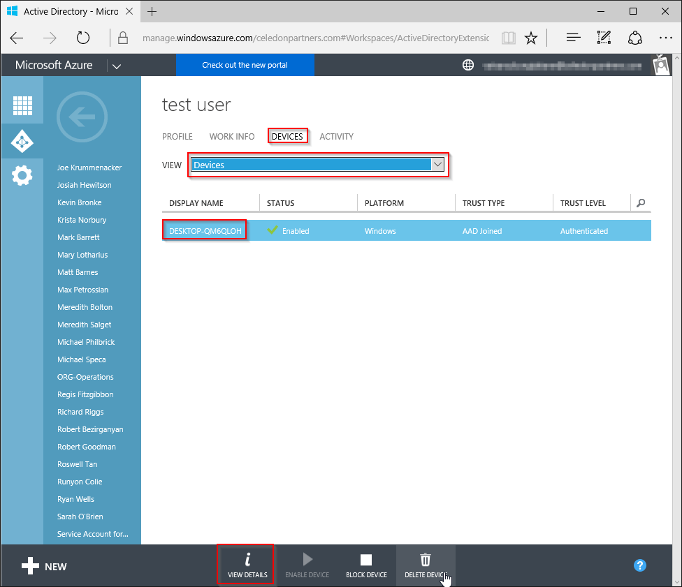 Azure Active Directory Select Device