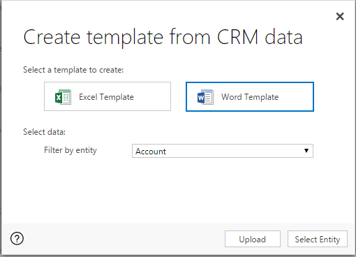 Word Template, select Account Entity